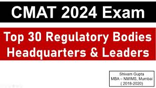 CMAT 2024 Exam Top 30 Regulatory Bodies Heads and Headquarters  Mission JBIMS Mumbai [upl. by Cynthy]