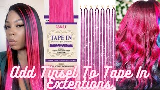 Add Hair Tinsel To Tape In Extensions Tutorial Ft Janet Collection Hair [upl. by Esialb]