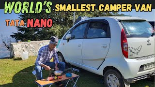 Worlds Smallest Camper Van  Tata Nano Camping Van  Car Camping Setup  Camper Van Review Caravan [upl. by Karlie49]