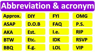 20 COMMON ABBREVIATIONS amp ACRONYMS  Learn with examples  English vocabulary [upl. by Girand]