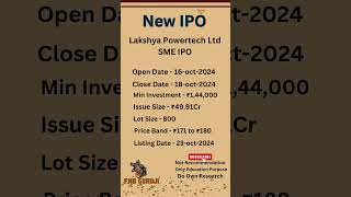 New IPO Lakshya Powertech Ltd SME IPO  ipo new sme [upl. by Aralomo273]