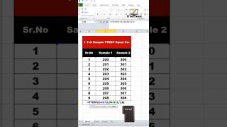 How to Perform a OneTail TTest with Equal Variance in Excel 🔥  Excel Fresh  excel short [upl. by West]