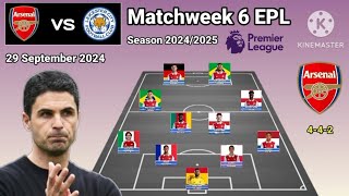 Today Match  Arsenal vs Leicester City  Arsenal 442 With Partey Matchweek 6 EPL 20242025 [upl. by Egoreg]