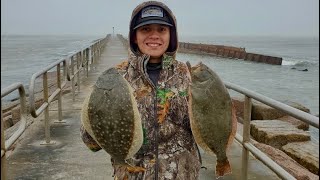 FLOUNDER Fishing Packery Channel Jetties VERY COLD Corpus Christi Tx [upl. by Bouley]