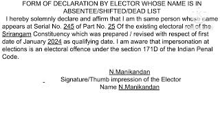 HOW TO FILL PRESIDING OFFICER FORM OF DECLARATION BY ELECTOR WHOSE NAME ABSENTEE SHIFTED DEAD LIST [upl. by Goerke381]