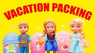 VACATION PACKING Elsa and Anna and Kristoff Toddlers pack for a SURPRISE VACATION [upl. by Ellerret]