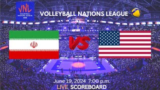 IRAN VS USA  VNL NATIONS LEAGUE VOLLEYBALL  LIVE SCOREBOARD [upl. by Kolva]