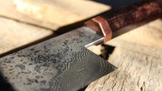 Japanese Nakiri knife from Damascus steel  Handforged using a flypress [upl. by Cohby]