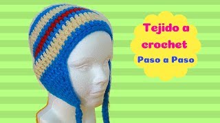 GORRO CON OREJERAS TEJIDO A CROCHET PASO A PASO DE 4  10 AÑOS [upl. by Ardnuyek]