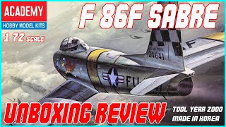 ACADEMY 172 NORTH AMERICAN F86F SABRE UNBOXING REVIEW [upl. by Eilssel]