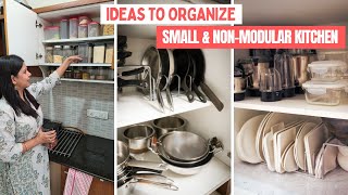 Small Kitchen Organization Ideas  Tips to Store Utensils Cookware Grocery in NonModular Kitchen [upl. by Aicilegna]