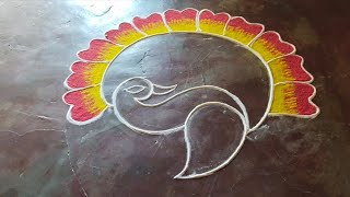 Peacock Rangoli Design 🌷 Deepavali Muggulu 🌷 Freehand Rangoli Design For Diwali 🌷saptrangi 🌷 [upl. by Avla]