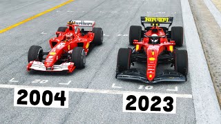 Ferrari F1 2023 vs Ferrari F1 2004 Schumacher  Imola GP [upl. by Aidua557]