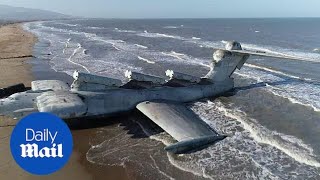 Drone shows abandoned Sovietera plane dubbed the Caspian Sea Monster [upl. by Bautram]