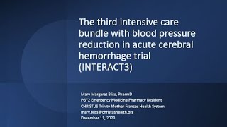 Intensive Care Bundle with Blood Pressure Reduction in Acute Cerebral HemorrhageThe INTERACT3 Trial [upl. by Shiri]