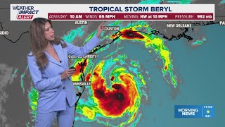 Tropical Storm Beryl 11 am Update Beryl slowly strengthen as it approaches Texas coast [upl. by Karalee]