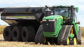 John Deere 9RX 640 with BALZER 2550 Auger Wagon harvesting Corn [upl. by Aliuqaj]