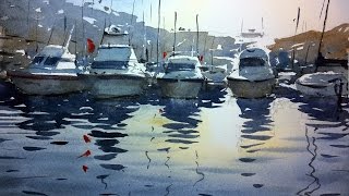 Watercolour demonstration  How to paint boats water and reflections 2 [upl. by Leciram962]