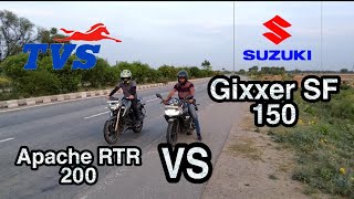 Suzuki Gixxer sf 150 vs Apache 200 4v  Drag race Garvesh vlogs [upl. by Rydder533]