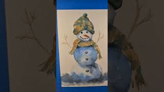 1 bonhomme de neige aquarellefacile watercolor aquarelle watercolorpainting art aquarelleart [upl. by Dail148]