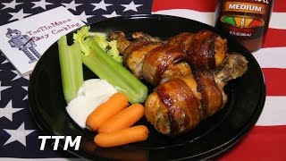 Toaster Oven Bacon Wrapped Chicken Legs with Hot Wing Sauce [upl. by Snell]