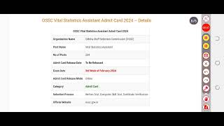 OSSC Vital Statistics Assistant Admit Card 2024  Prelims Exam Date [upl. by Lletniuq687]