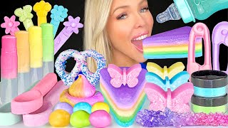 ASMR PASTEL FOOD EDIBLE BUTTERFLIES CHOCOLATE COVERED PRETZELS LIP BALM LAYERED JELLO MUKBANG 먹방 [upl. by Barton]