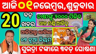 todays morning news odisha1 november 2024subhadra yojana online registrationodisha news today [upl. by Collayer110]