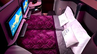 Worlds Best Business Class Qatar Airways B777300ER Qsuite Flight from Doha to Tokyo [upl. by Terrene]