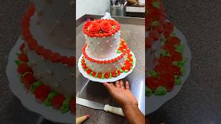 Two Tier Step Cake Design anniversarycake ytshorts flowercake shortvideo twotiercake [upl. by Forland]