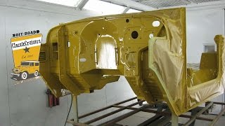 Toyota LandCruiser FJ40 BJ42 in the paint booth Mustard Yellow  RESTORATION update 27022014 [upl. by Ivanah512]