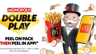 Mcdonalds Canada Monopoly Double Play Oct 1Nov 4 2024 [upl. by Igiul]