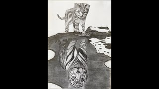 Speed drawing Believe in yourself Cat mirror Tiger drawing Pencil sketch techniqueanimal drawing [upl. by Larine]