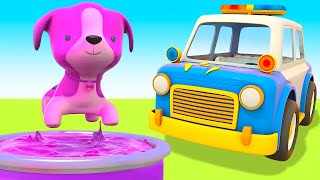 The puppy needs help Helper Cars amp police car save the day Full episodes of car cartoons for kids [upl. by Hgielah]