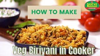 Veg Biryani Recipe in Pressure CookerVeg Biryani cooker recipeRuchi Biryani MasalaRuchi Foodline [upl. by Kermit142]