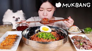 들기름 막국수★ 꼬소하고 매콤한 비빔막국수에 메밀전병 수육 먹방  SPICY BUCKWHEAT NOODLES MAKGUKSU amp BUCKWHEAT CREPE MUKBANG [upl. by Saref969]