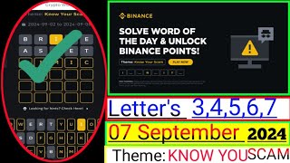 Binance Word of the Day Answer Today 7 September 20245 Letter Binance Word of the Day Answer [upl. by Alesandrini2]