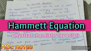 Hammett Equation physical chemistry notes MSc notes Physical special paper [upl. by Ahsitan]