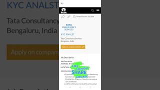 TCS Recruitment  KYC Analyst Role  Bangalore Jobs  Chanukyays shorts ytvideo [upl. by Eelsew]