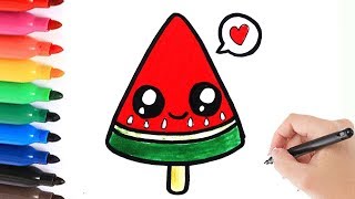 HOW TO DRAW A MELON POPCICLE KAWAII  HOE TEKEN JE EEN MELOEN IJSJE LEREN TEKENEN [upl. by Michael]