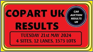 COPART UK AUCTION RESULTS FOR TUES 21ST MAY 2024 [upl. by Selrahcnhoj]