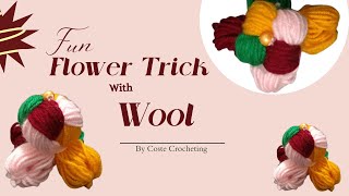 Fun Flower Trick With Wool  Flower For BeginnersEasy Tutorial Pattern [upl. by Asum]