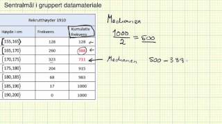 Matematikk 2P  Leksjon 20g  Sentralmål i gruppert datamateriale [upl. by Ynffit]