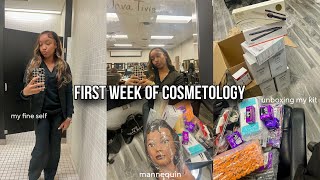 VLOG MY FIRST WEEK OF COSMETOLOGY SCHOOL unboxing my cosmetology kit locker milady test etc [upl. by Bogie]