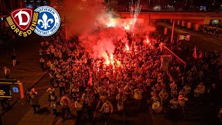 DYNAMO DRESDEN  DARMSTADT  Fanmarsch amp Pyroshow DynamoFans gegen Darmstadt im DFBPokal [upl. by Alyl666]