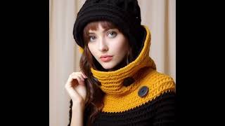 CROCHET WOOLEN NECK WARMER WITH CAPHAT BLACK YELLOW BEAUTIFUL COLOR AI MADE DESIGNS SHORTS [upl. by Igic]