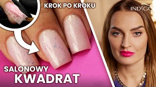 Krótki salonowy kwadrat  jak zrobić idealnie Przedłużanie paznokci żelem na formie  Indigo Nails [upl. by Ycinuq]