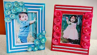 Photo Frame  Photo frame making step by step  Cardboard photo frame making ideas [upl. by Rafael]