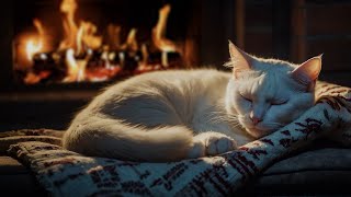 Purring Cat with Cozy Crackling Fireplace Sound For Deep Sleep Healing Insomnia Relaxation 🔥 [upl. by Anual]