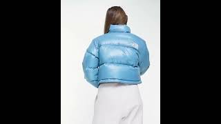 NORTH FACE Shiny Nuptse Cropped Puffer Jacket Wetlook Blue Womens [upl. by Aztinaj]